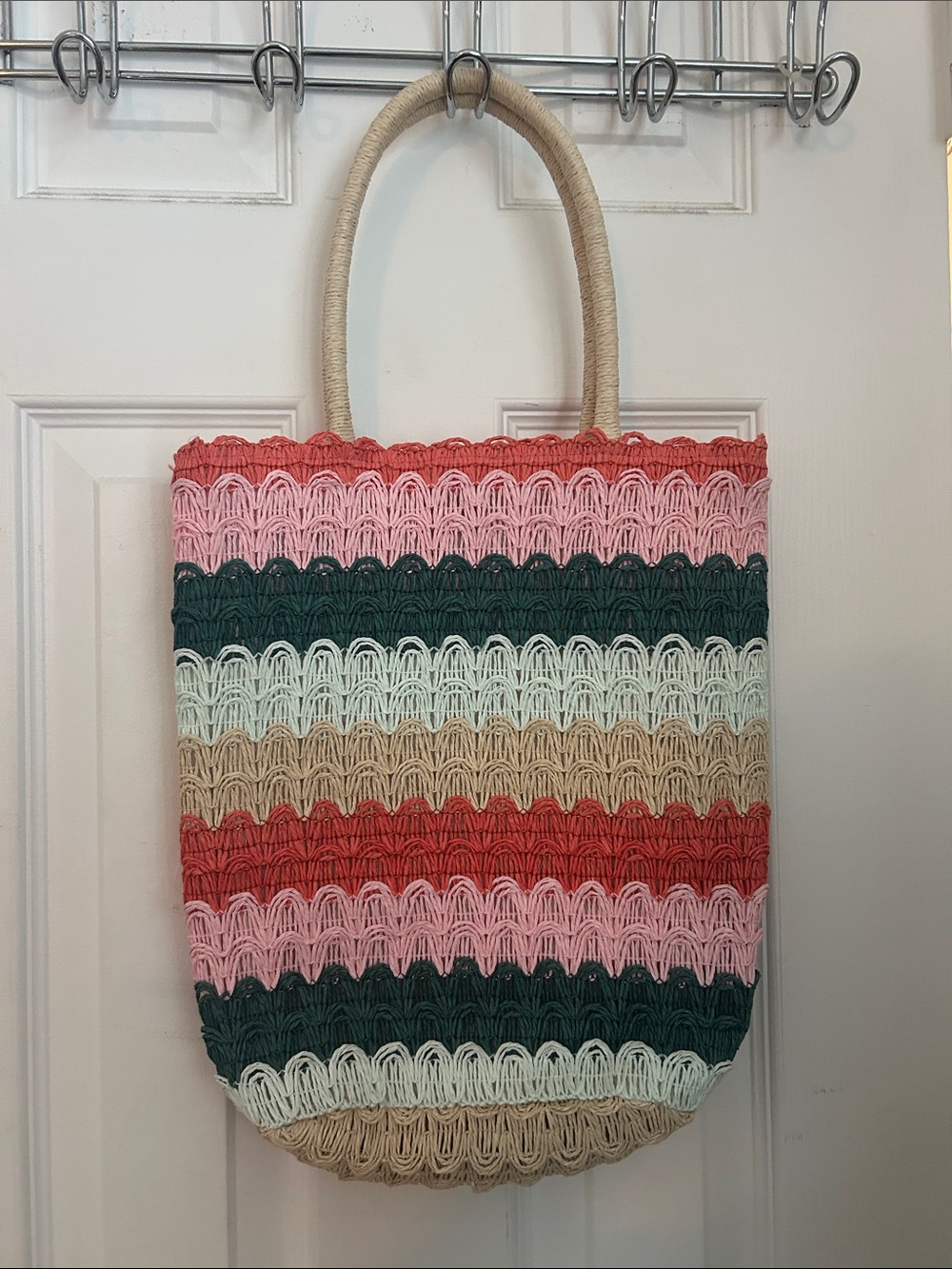 Handwoven Multicolor Stripe Bag - Pink, Green, Tan